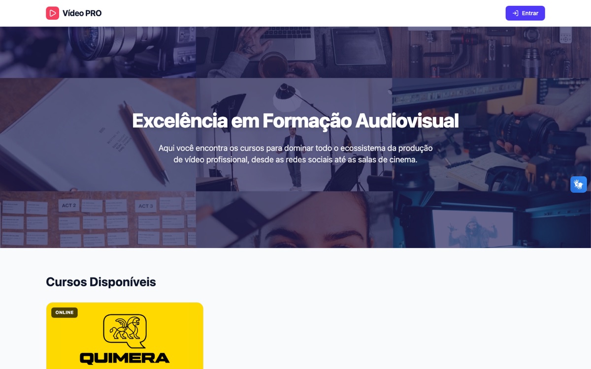 Escola Vídeo PRO rodando no Quimera LMS
